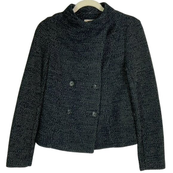 LOFT Navy Textured Double Breasted Jacket, XS, Cotton/Polyester - Picture 1 of 11